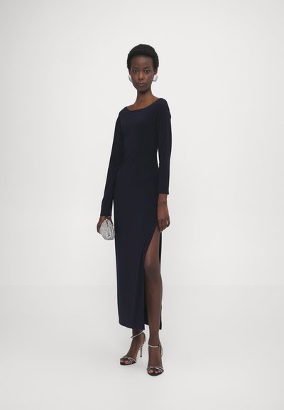 Norma Kamali LONG SLEEVE DROP SHOULDER SIDE SLIT GOWN - Jersey dress - true navy
