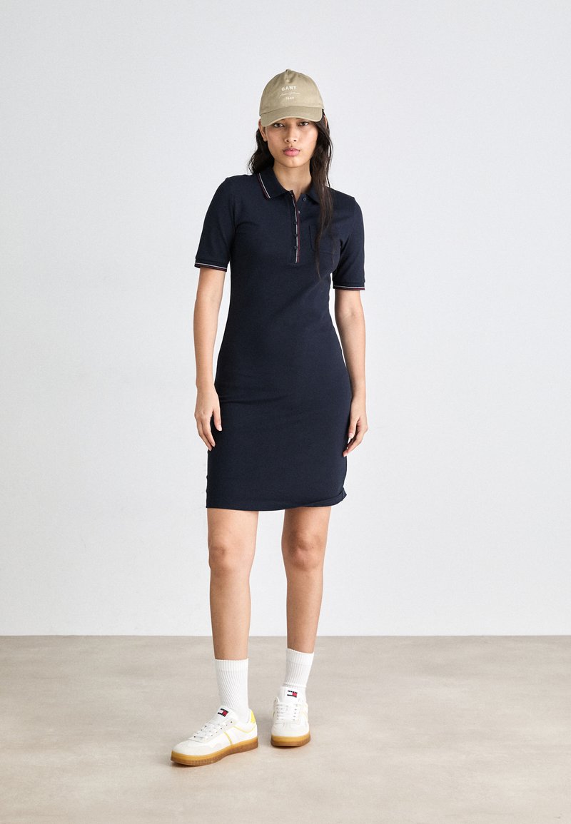 ストレッチコード レディースウェア トミーヒルフィガー ポロワンピース トミー ヒルフィガー TOMMY HILFIGER フロントボタン3 4ショート スリーブポロワンピース ネイビー - ファッション通販 d fashion トミー ヒルフィガー レディース ワンピース トップス Women's Puff-Sleeve Polo Dress Sky Captain