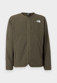 Ζακέτα με φερμουάρ σε ελιά πράσινο χρώμα, με μακριά μανίκια και το λογότυπο The North Face στο αριστερό άνω μέρος του στήθους.