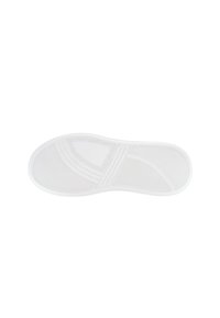 Bílá podrážka obuvi s texturovanými vzory, flexibilními drážkami a hladkým povrchem; navržena pro přilnavost a pohodlí s minimalistickou estetikou.