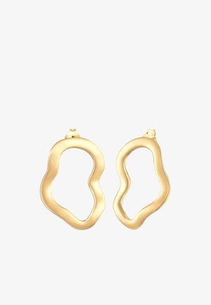 Goldfarbene Ohrringe mit einer organischen, gewellten Form und polierter Oberfläche. Minimalistisches Design ohne zusätzliche Akzente oder Muster.