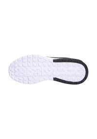 Suola di sneaker in bianco e nero con un design in gomma testurizzata, caratterizzata da un motivo di battistrada pronunciato per garantire aderenza e durata.