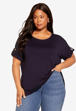 REGULAR FIT - SHORT SLEEVE TURN BACK SLEEVE - Basic T-shirt - blue