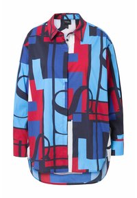 Camicetta con bottoni caratterizzata da un motivo geometrico in rosso, blu e navy, con colletto classico e vestibilità rilassata. Realizzata in tessuto morbido.