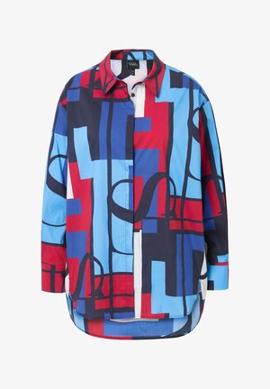 Camicetta con bottoni caratterizzata da un motivo geometrico in rosso, blu e navy, con colletto classico e vestibilità rilassata. Realizzata in tessuto morbido.
