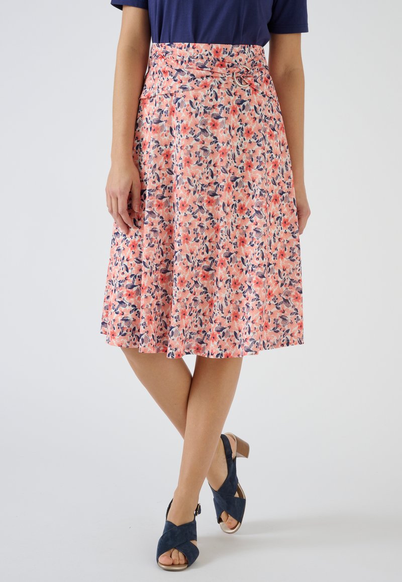 Damart À BOUCLE - Falda acampanada - corail petites fleurs