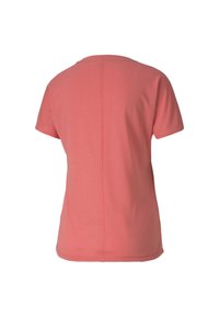 Tričko s krátkým rukávem v korálové barvě. Vyrobeno z měkké tkaniny, má kulatý výstřih a rovný lem s detailem středového švu vzadu.