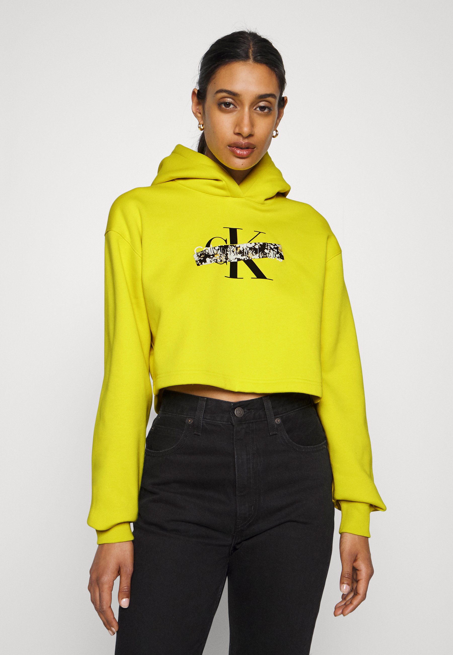 Calvin Klein Jeans MONOLOGO CROPPED HOODIE - Hoodie - dune yellow/yellow -  