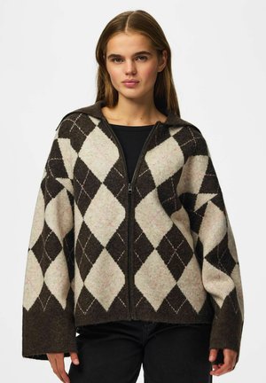 Pieces, KNITTED CARDIGAN PCALVA LOOSE CHECK - Жилетка - hot fudge
