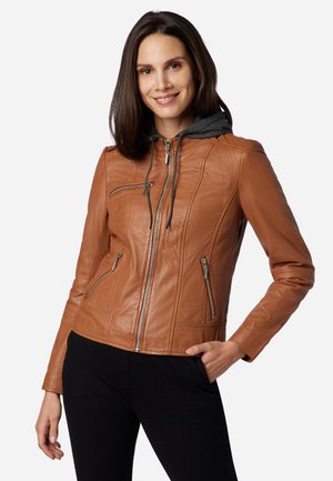 NELE - Leren jas - cognac braun