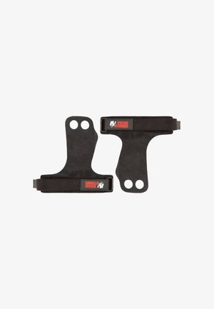 Een paar zwarte fitnesshandschoenen met vingersleuven en verstelbare riemen met het label Gorilla Wear, ontworpen voor gewichtheffen.