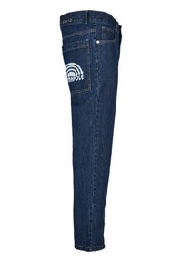Jean denim bleu foncé avec une grande poche arrière présentant un graphique en demi-cercle blanc et le texte « SOUTHPOLE » sur la poche.