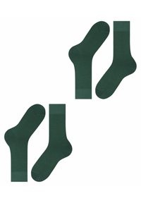 Grüne Baumwollsocken mit einer glatten Textur. Merkmale sind gerippte Bündchen und eine verstärkte Zehenpartie, erhältlich in verschiedenen Größen.