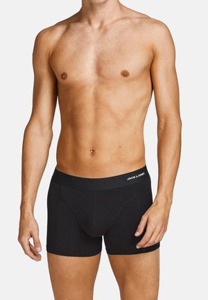 Schwarze Boxerbriefs für Herren mit glatter Textur, einem elastischen Bund und einem Logo auf der Vorderseite. Entwickelt für Komfort und Passform.