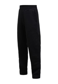 Μαύρο φαρδύ παντελόνι φόρμας με ελαστική μέση και πλαϊνές τσέπες, εμφανισμένο σε λευκό φόντο.