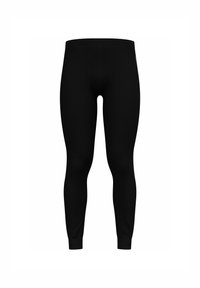 Black thermal leggings with a snug fit, elastic waistband, and reinforced stitching. Made from soft, stretchy material for comfort.