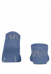 Blauwe enkelsokken van katoenmix, met een smooth textuur en een cirkelpatroon in lichtbeige aan de bovenkant.