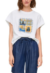 s.Oliver MIT KAPPÄRMELN - T-shirt print - weiß