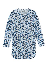 Langärmliges Hemd in Hellblau mit navy- und tealfarbigem Leopardenmuster. Mit Rundhalsausschnitt und abgerundetem Saum. Aus weichem Baumwollstoff.