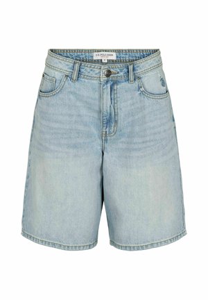 Svetlomodré riflové šortky s predným zapínaním na gombík a zips, s pútkami na opasok a piatimi vreckami, označené značkou U.S. Polo Assn. veľkosť stredná.