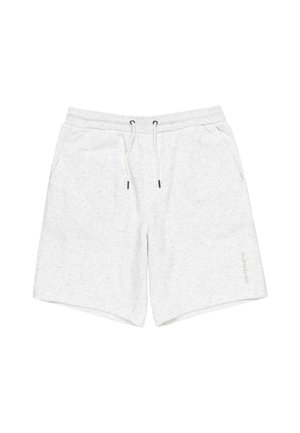 Hellgraue Baumwollshorts mit elastischem Bund, Kordelzug, seitlichen Taschen und einem dezenten Logo-Detail am unteren Bein.