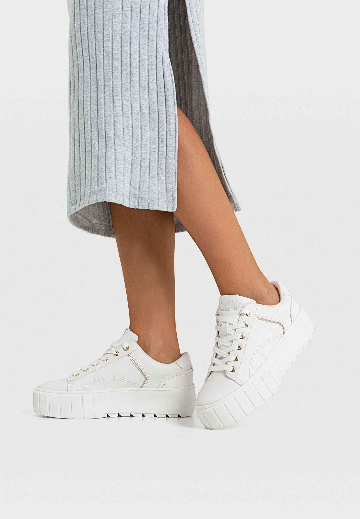 stradivarius white platform trainers