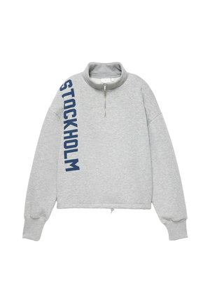 PULL&BEAR, QUARTER-ZIP WITH GRAPHIC - SWEATSHIRT - Sweatshirt - light grey