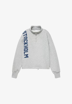 PULL&BEAR, QUARTER-ZIP WITH GRAPHIC - SWEATSHIRT - Sweatshirt - light grey