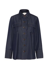 Tumesinine denimsärk pikas varrukas, nööbid ees, kaks rinnataskut ja vastandvärvi õmblused. Klassikaline krae ja mugav lõige.
