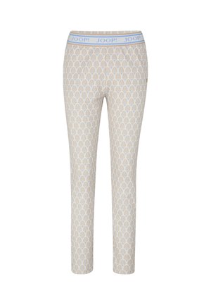 Patterned leggings in light beige with a geometric design. Features a blue elastic waistband with the brand name "JOOP!" printed.