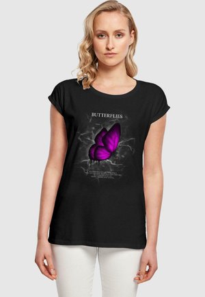 BUTTERFLIES EXTENDED SHOULDER - T-shirt imprimé - black