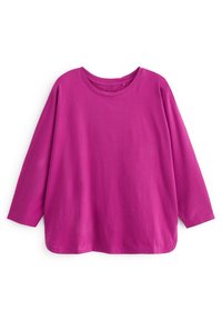 Langærmet rundhalset skjorte i levende magenta, lavet af blødt stof med en afslappet pasform, der har en glat tekstur og minimale sømme.