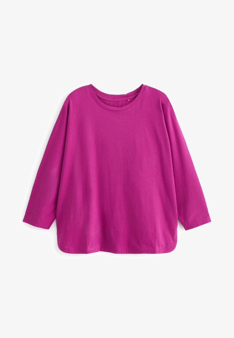 Langærmet rundhalset skjorte i levende magenta, lavet af blødt stof med en afslappet pasform, der har en glat tekstur og minimale sømme.