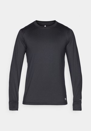 Sort langærmet skjorte med rund hals. Lavet af glat, letvægtigt stof med flade sømme og et lille logo på kanten.