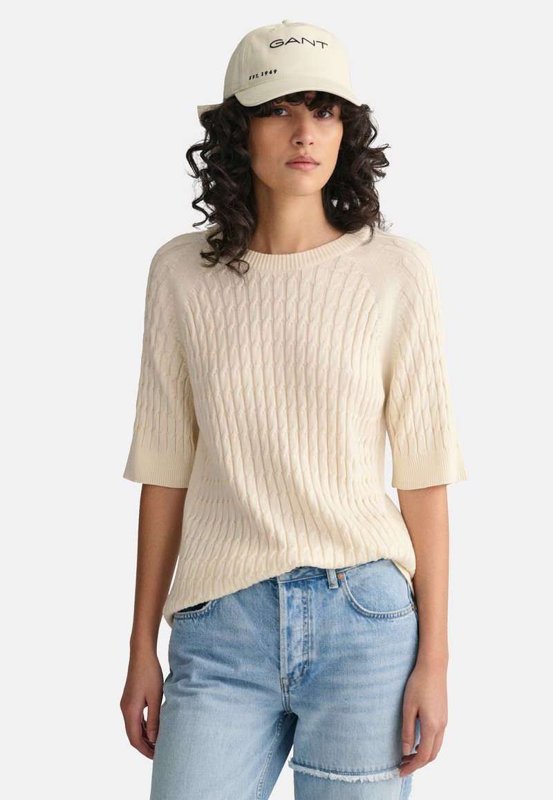 GANT CABLE SS CNECK Jumper cream/sand Zalando.co.uk