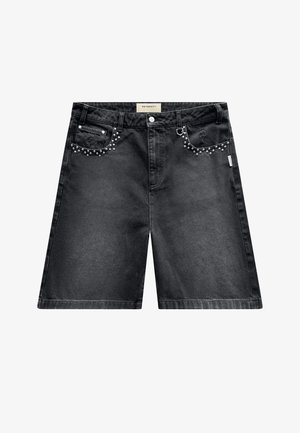 RETERNITY, STUDDED JORTS - Denimové šortky - black