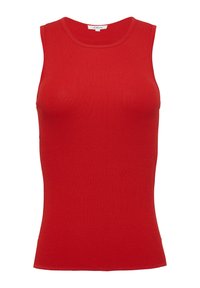 Rotes, geripptes Trägershirt mit Rundhalsausschnitt und ärmellosem Design. Hergestellt aus dehnbarem Material für zusätzlichen Komfort. Verfügt über eine figurbetonte Silhouette.