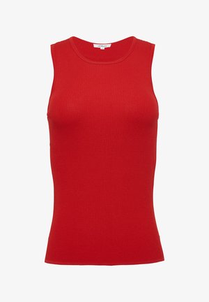 Czerwona, żeberkowana bluzka na ramiączkach z okrągłym dekoltem i bez rękawów. Wykonana z elastycznego materiału dla większego komfortu. Charakteryzuje się dopasowanym krojem.