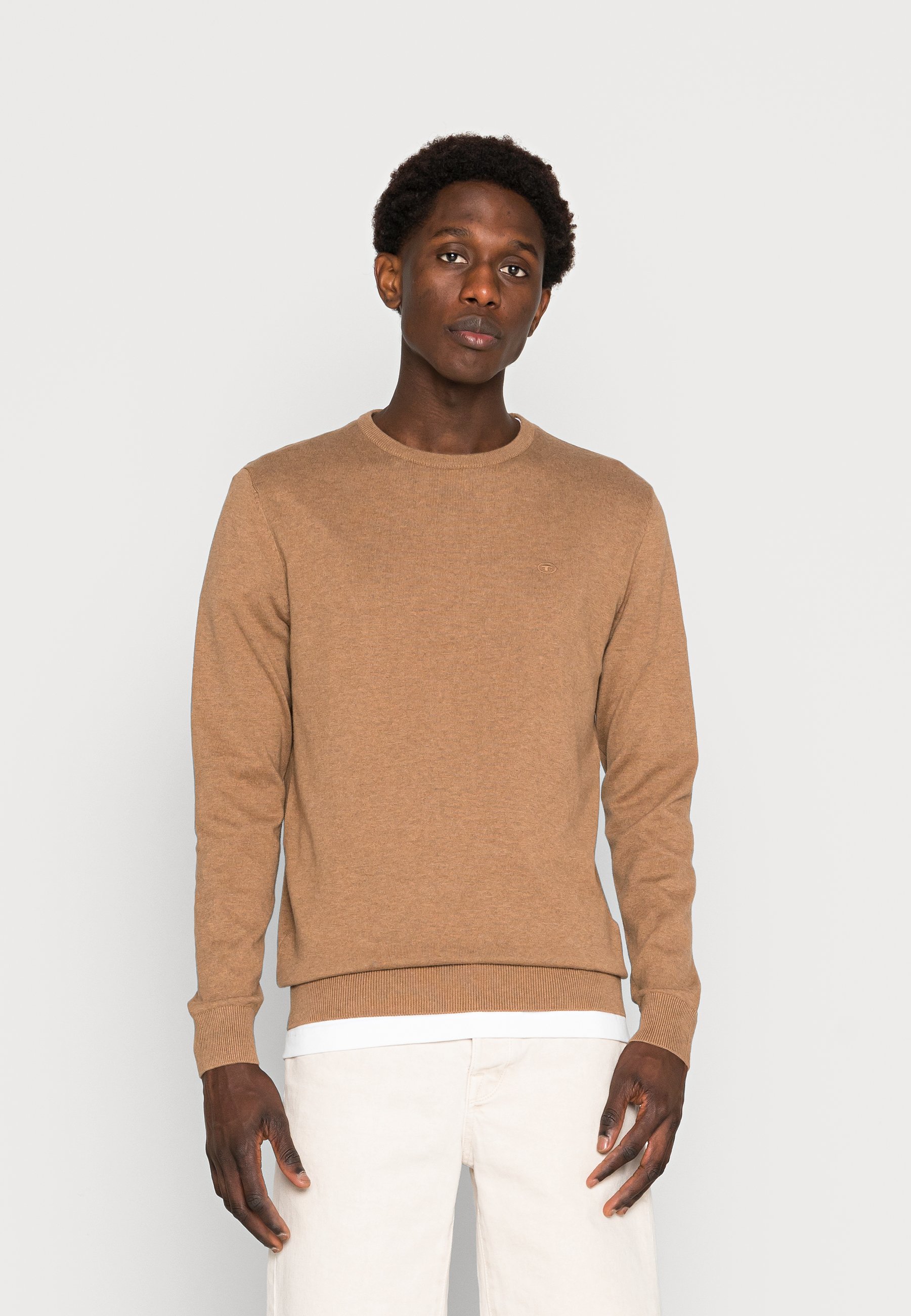 Tom Tailor Basic Crew Neck Sweater Jumper Havana Brown melange, Men's, Size: Small, Camel