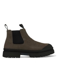 Hazen suède Chelsea-boot met zwarte elastische panelen, rubberen zool en zwarte neuscap. Voorzien van een treklipje voor gemakkelijke aan- en uittrek. Textuur oppervlak.