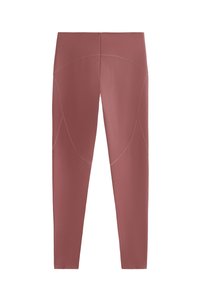 Felső derekú leggings finom rózsaszín árnyalatban. Simább, rugalmas anyag, varrási részletekkel és testhez simuló fazonnal. Zsebek nélkül.