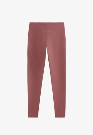 High-waisted leggings in a muted rose color. Smooth, stretch fabric with seam detailing and a fitted silhouette. No pockets.