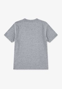 Gray cotton t-shirt with short sleeves, crew neck, and a smooth texture. The back view shows a simple, unadorned design.