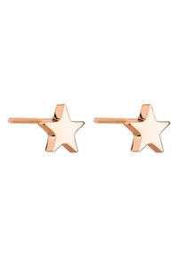 Roségoldene, sternförmige Steckerohrringe mit polierter Oberfläche und geraden Stiften, die über ein minimalistisches Design ohne zusätzliche Verzierungen verfügen.