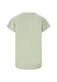 Ljusgrön t-shirt med korta ärmar och rund halsringning, mjukt bomullsmaterial, avslappnad passform och slät textur.