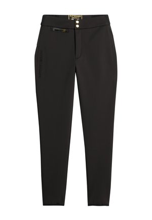 Zwarte sneeuwbroek met slim-fit pasvorm, met rits aan de voorkant, dubbele knoopsluiting, met rits afsluitbaar zijvak en "SUPERDRY SNOW"-logo op de linker dij.