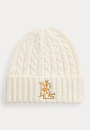 Lauren Ralph Lauren, EMBROIDERED-LOGO CABLE-KNIT BEANIE - Плетена шапка - cream