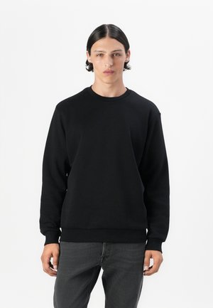 Svart sweatshirt med långa ärmar, rund halsringning och ribbade muddar. Tillverkad av ett mjukt tyg, med en klassisk och minimalistisk design.