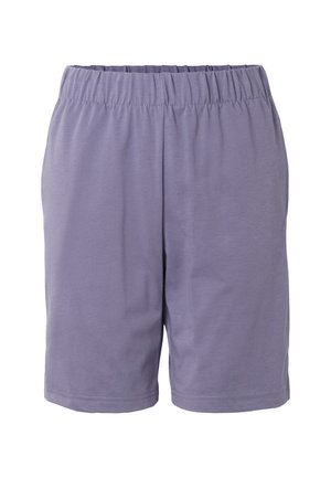 Shorts lavanda fino al ginocchio con vita elastica e cuciture semplici, realizzati in tessuto morbido e leggero.