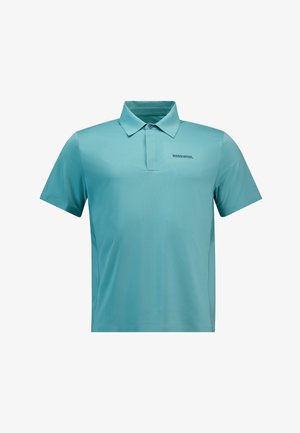 Polo shirt verde acqua a maniche corte realizzato in tessuto morbido. Presenta un colletto, una patta con bottoni e una stampa del logo laterale.